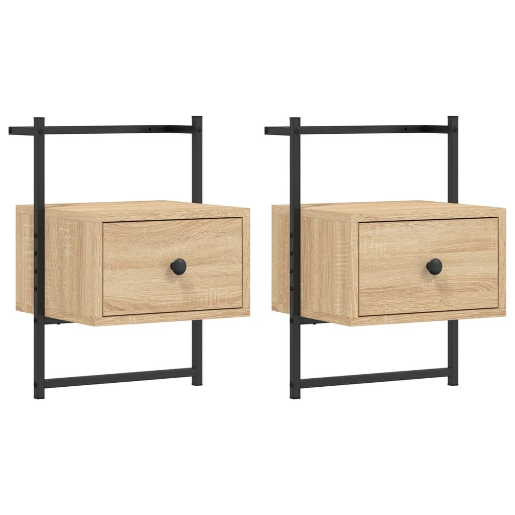 Comodini a Muro 2 pz-Set di 2 Tavolino da notte Rovere Sonoma 35x30x51cm Legno Multistrato