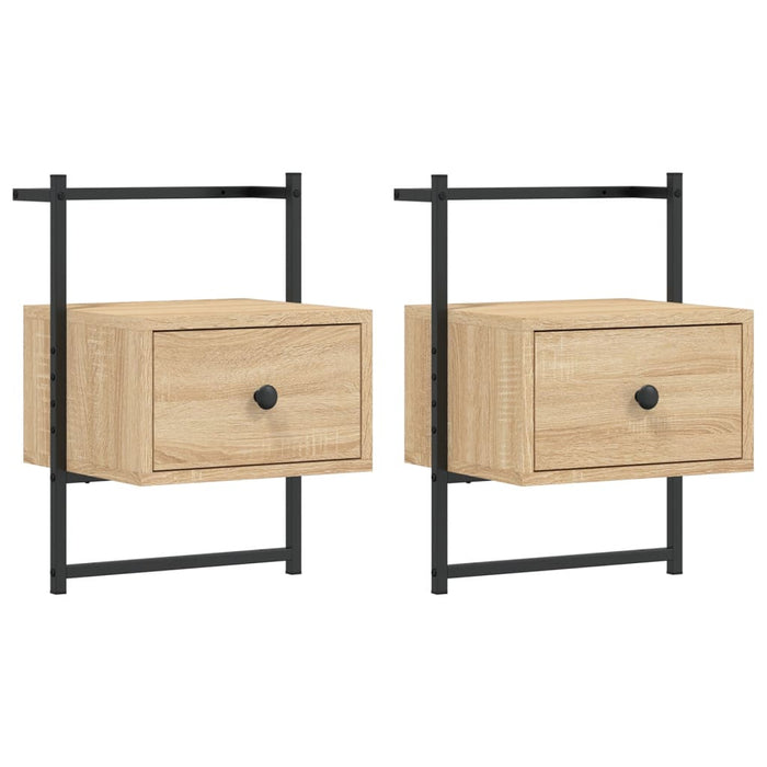 Comodini a Muro 2 pz-Set di 2 Tavolino da notte Rovere Sonoma 35x30x51cm Legno Multistrato