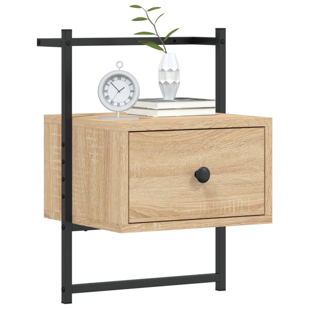 Comodini a Muro 2 pz-Set di 2 Tavolino da notte Rovere Sonoma 35x30x51cm Legno Multistrato
