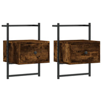 Comodini a Muro 2 pz-Set di 2 Tavolino da notte Rovere Fumo 35x30x51 cm Legno Multistrato