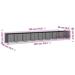 Recinto per pollaio con gabbia per polli con tetto leggero 803 x 98 x 90 cm in acciaio zincato grigio 02_0043988