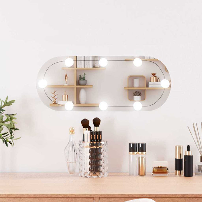 Specchio da Parete con Luci LED-Specchio a Muro-Specchio Decorativo 20x50 cm Vetro Ovale