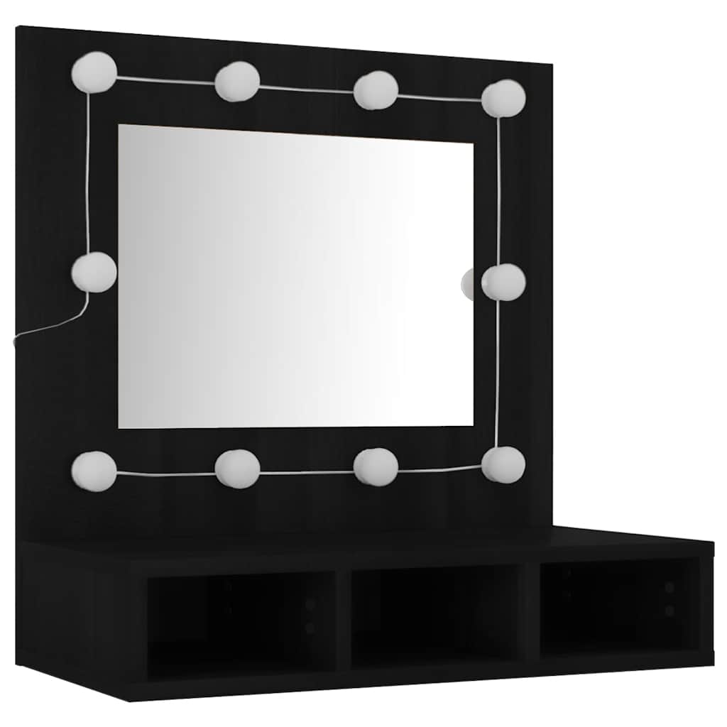 Mobile a Specchio con LED-Armadietto a Specchio Nero 60x31,5x62 cm