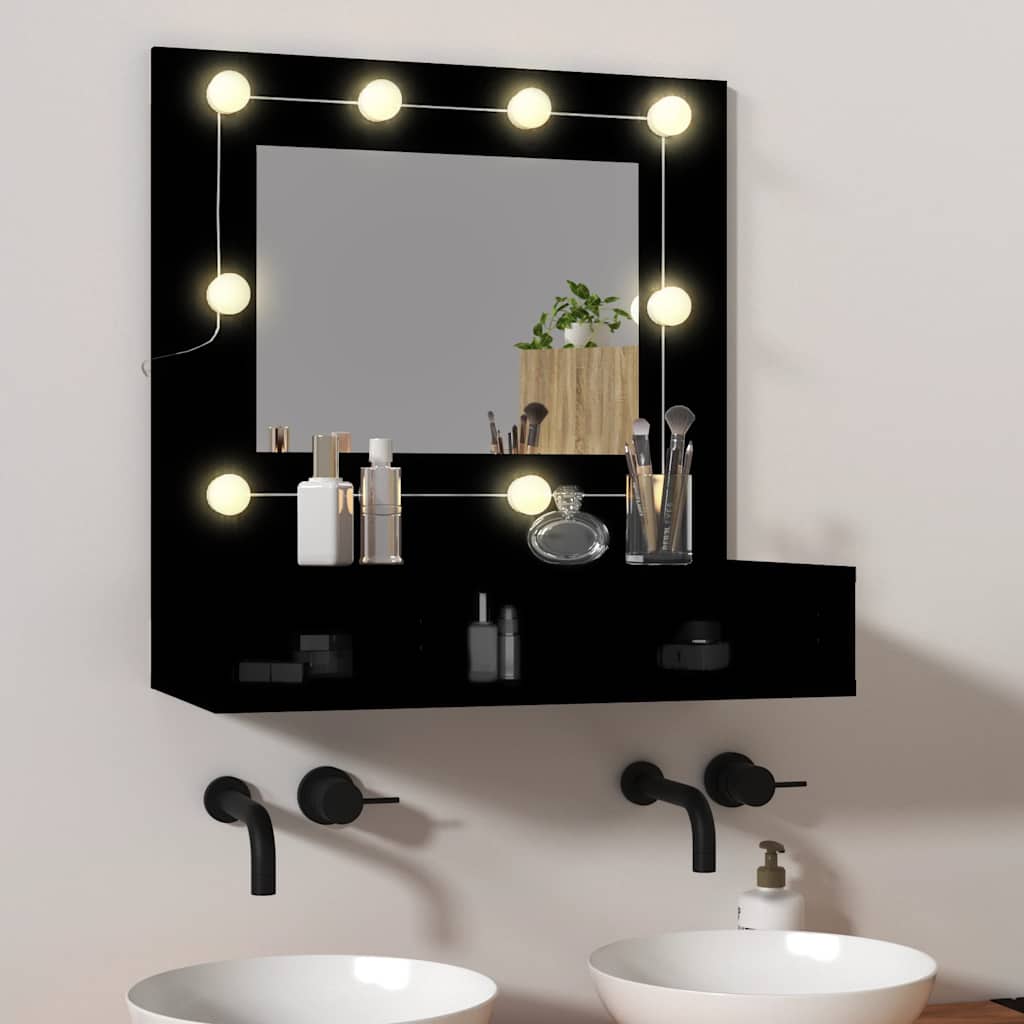 Mobile a Specchio con LED-Armadietto a Specchio Nero 60x31,5x62 cm