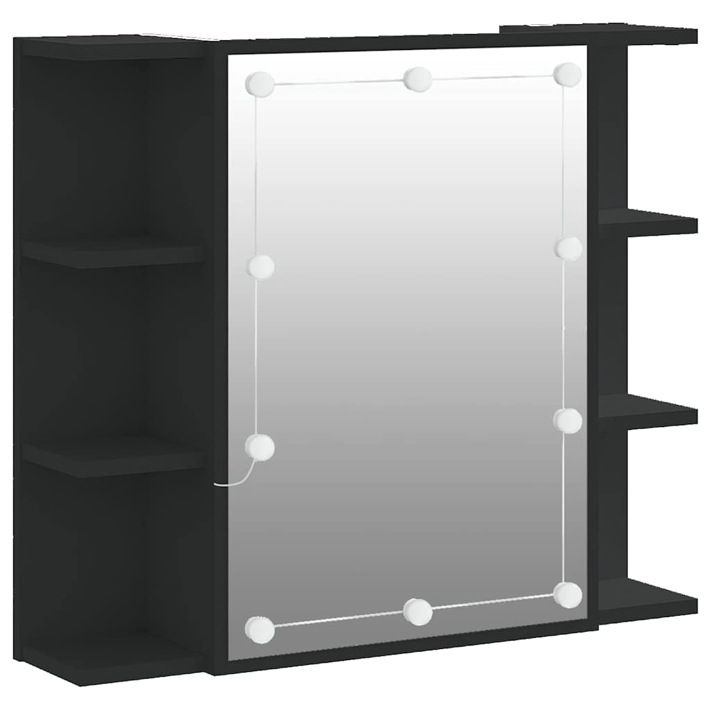 Mobile a Specchio con LED-Armadietto a Specchio Nero 70x16,5x60 cm