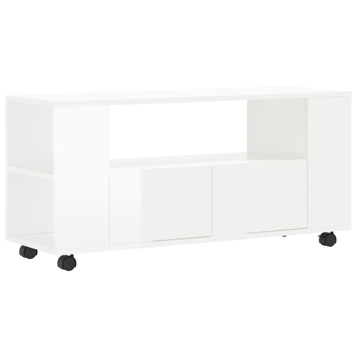 Mobile Porta TV Bianco Lucido 102x34,5x43 cm Legno Multistrato 833744
