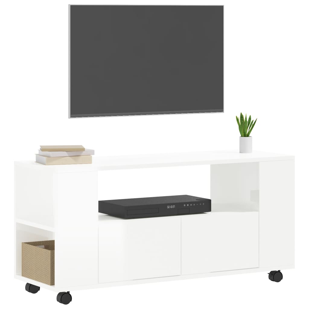 Mobile Porta TV Bianco Lucido 102x34,5x43 cm Legno Multistrato 833744