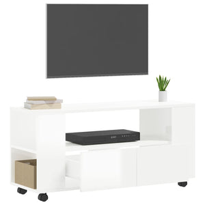 Mobile Porta TV Bianco Lucido 102x34,5x43 cm Legno Multistrato 833744