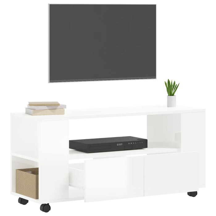 Mobile Porta TV Bianco Lucido 102x34,5x43 cm Legno Multistrato 833744