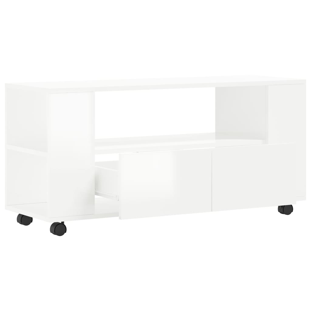 Mobile Porta TV Bianco Lucido 102x34,5x43 cm Legno Multistrato 833744