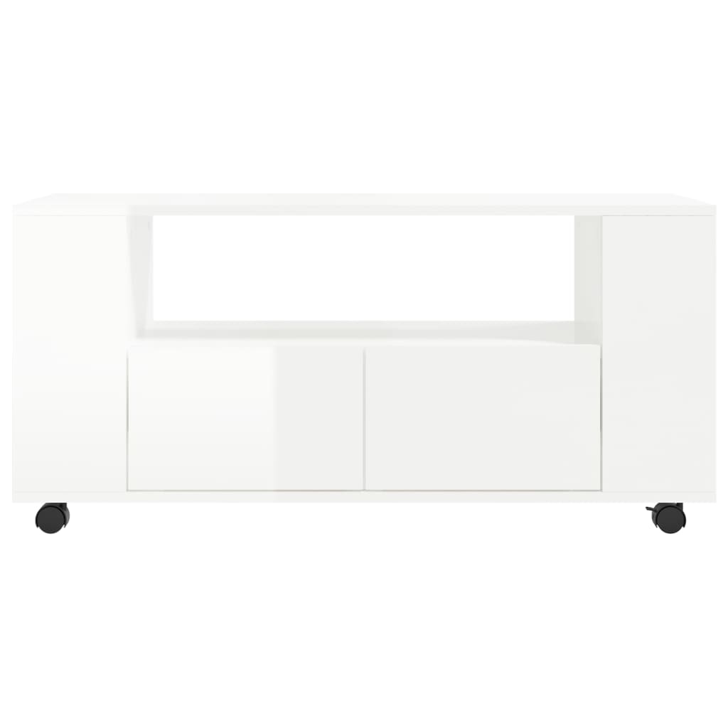 Mobile Porta TV Bianco Lucido 102x34,5x43 cm Legno Multistrato 833744