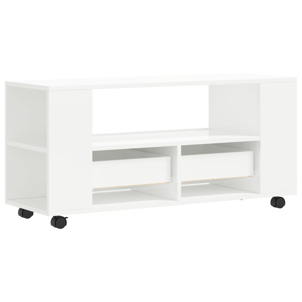 Mobile Porta TV Bianco Lucido 102x34,5x43 cm Legno Multistrato 833744
