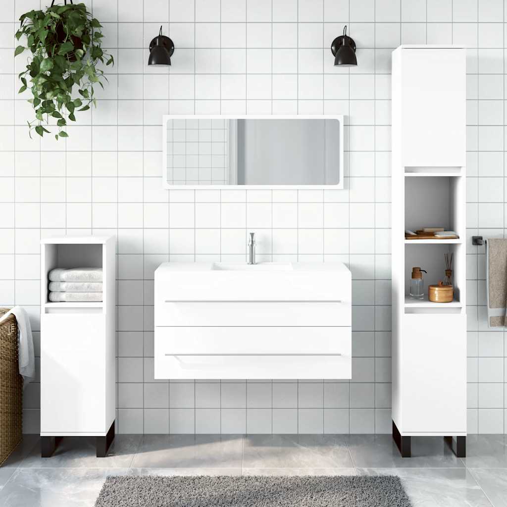 Mobile da Bagno con Specchio Bianco in Legno Multistrato 833879