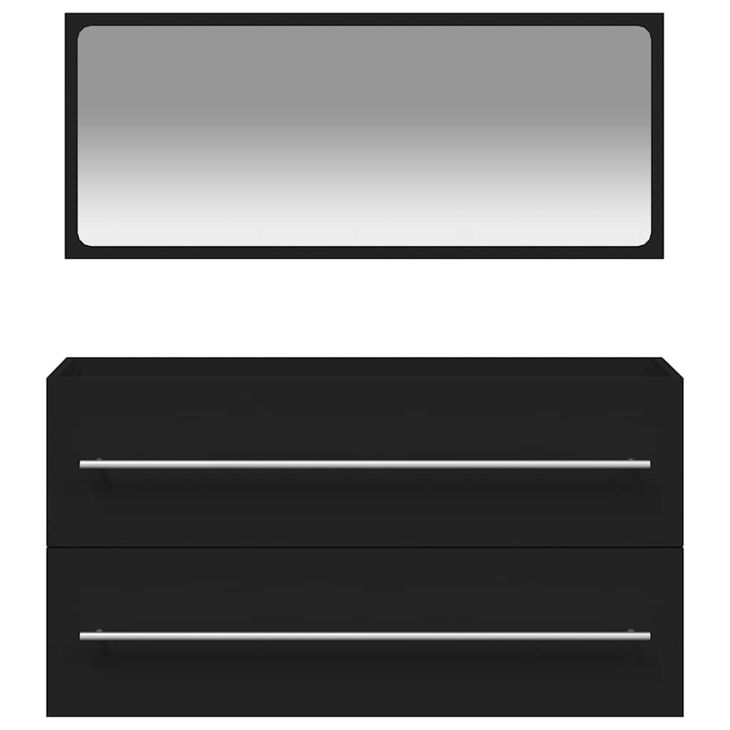 Mobile da Bagno con Specchio Nero in Legno Multistrato 833880