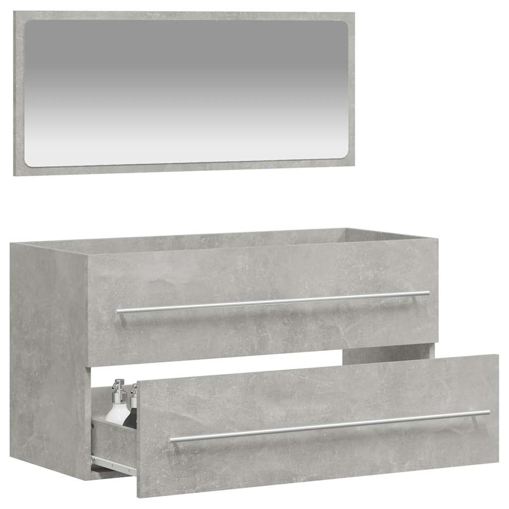 Mobile da Bagno con Specchio Grigio Cemento Legno Multistrato 833882