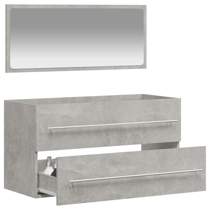 Mobile da Bagno con Specchio Grigio Cemento Legno Multistrato 833882