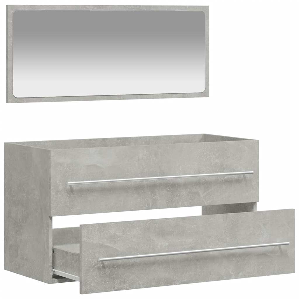 Mobile da Bagno con Specchio Grigio Cemento Legno Multistrato 833882