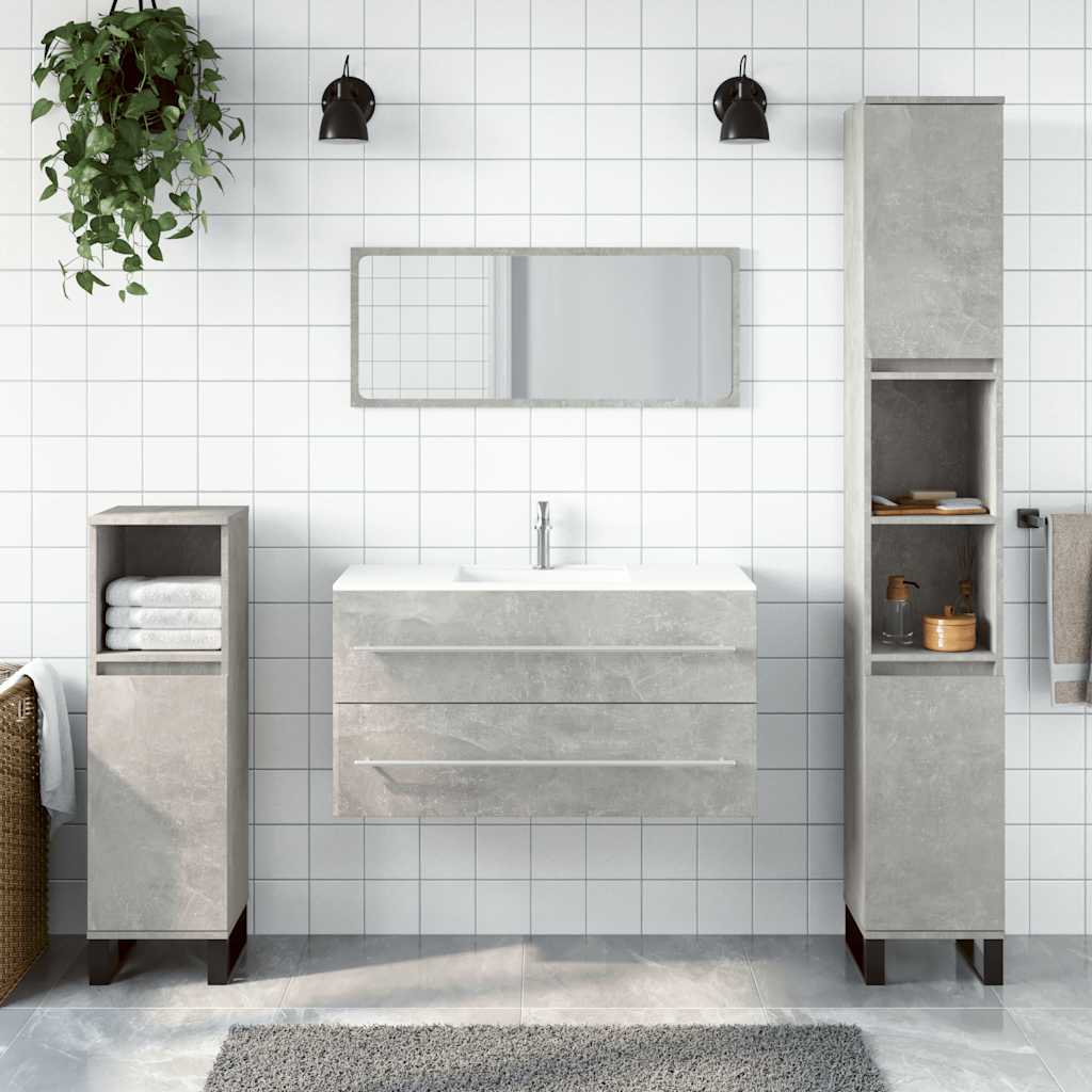 Mobile da Bagno con Specchio Grigio Cemento Legno Multistratocod mxl 130037