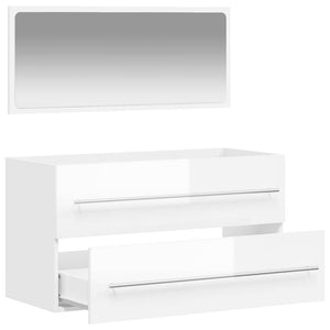 Mobile da Bagno con Specchio Bianco Lucido in Legno Multistrato