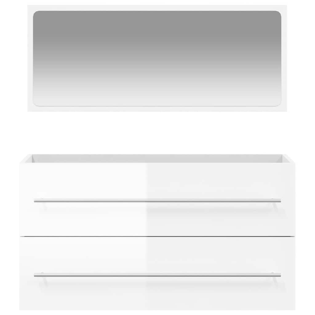 Mobile da Bagno con Specchio Bianco Lucido in Legno Multistrato