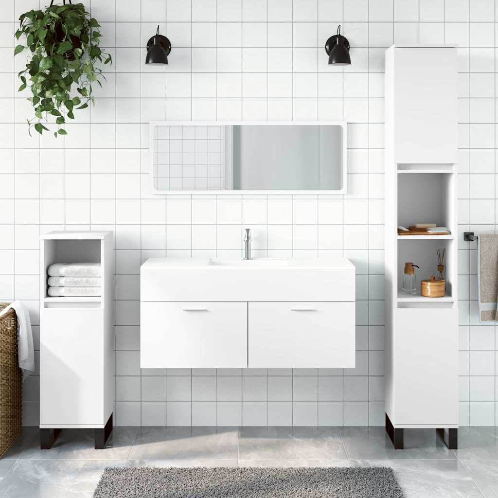 Mobile da Bagno con Specchio Bianco in Legno Multistratocod mxl 87816