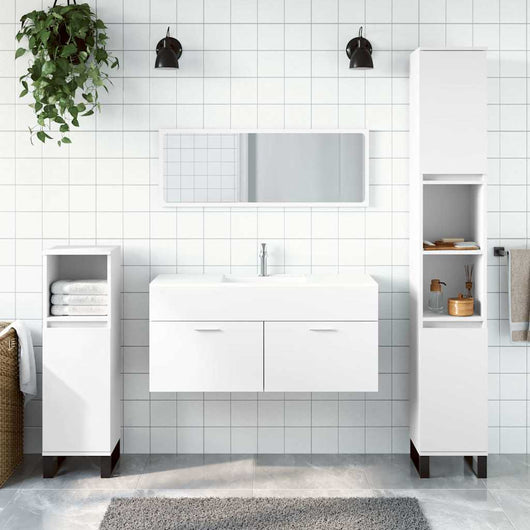 Mobile da Bagno con Specchio Bianco in Legno Multistratocod mxl 87816