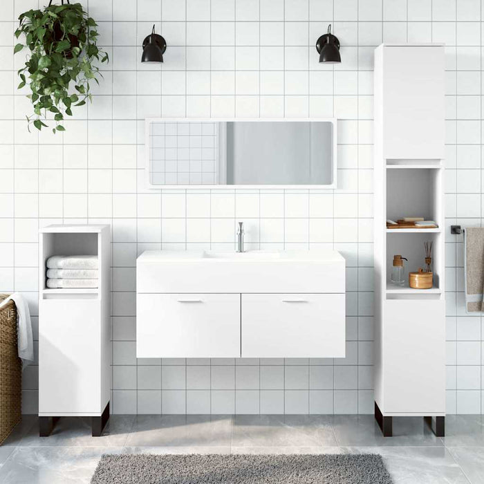 Mobile da Bagno con Specchio Bianco in Legno Multistratocod mxl 87816