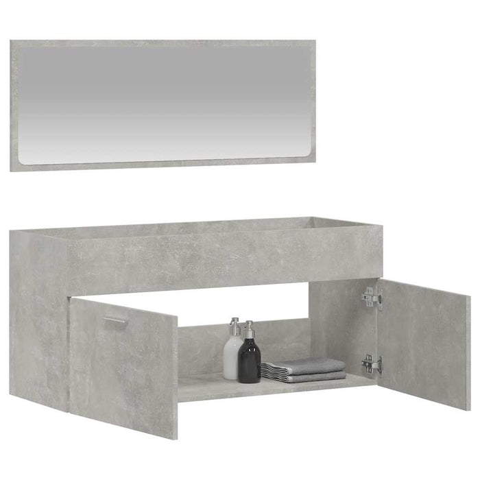 Mobile da Bagno con Specchio Grigio Cemento Legno Multistratocod mxl 106078