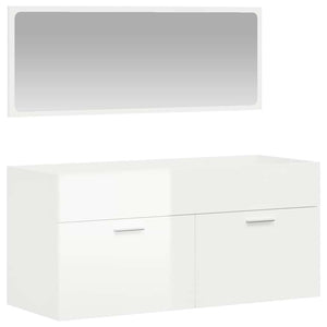 Mobile da Bagno con Specchio Bianco Lucido in Legno Multistrato 833888
