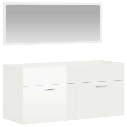 Mobile da Bagno con Specchio Bianco Lucido in Legno Multistrato 833888