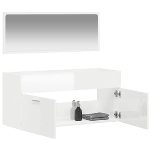 Mobile da Bagno con Specchio Bianco Lucido in Legno Multistrato 833888
