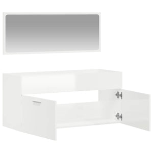 Mobile da Bagno con Specchio Bianco Lucido in Legno Multistrato 833888
