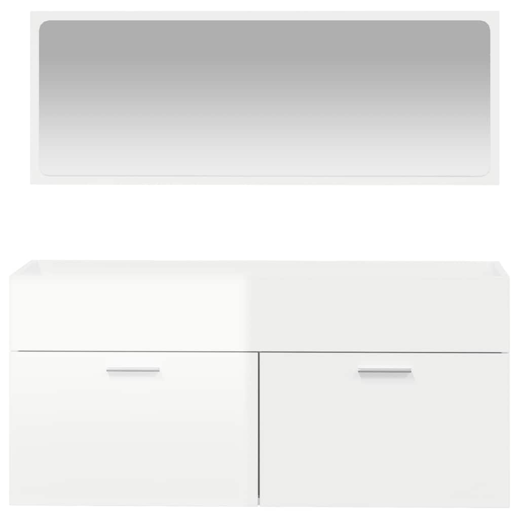 Mobile da Bagno con Specchio Bianco Lucido in Legno Multistrato 833888