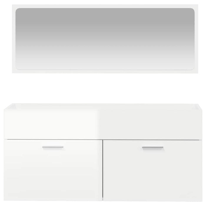 Mobile da Bagno con Specchio Bianco Lucido in Legno Multistrato 833888