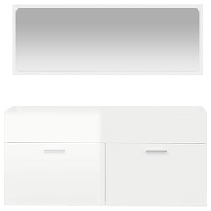 Mobile da Bagno con Specchio-Armadietto a Specchio da Bagno Bianco Lucido in Legno Multistrato