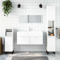 Mobile da Bagno con Specchio Bianco Lucido in Legno Multistrato 833888