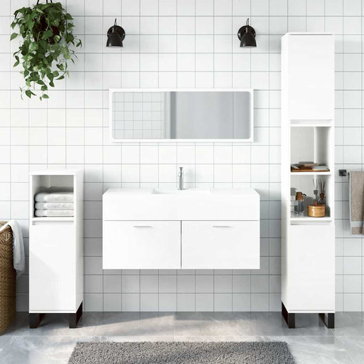 Mobile da Bagno con Specchio Bianco Lucido in Legno Multistrato 833888