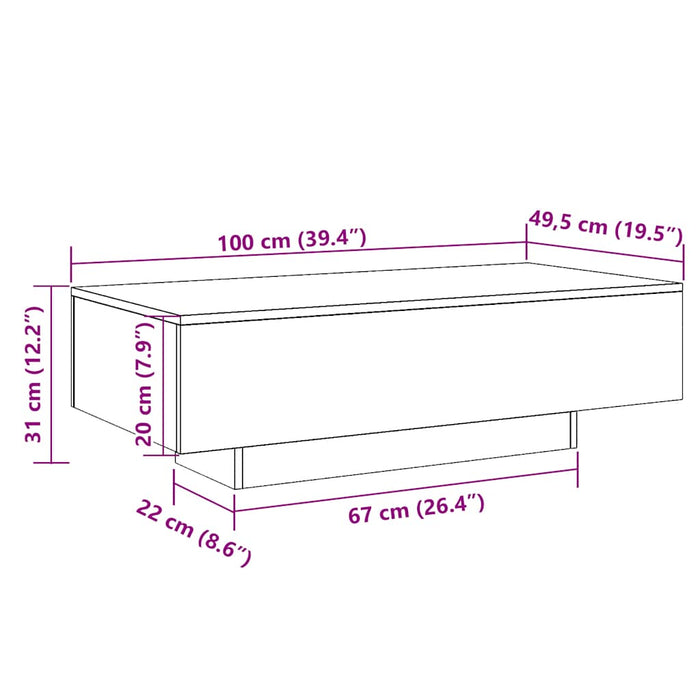 Tavolino da Salotto Rovere Fumo 100x49,5x31cm Legno Multistrato 833893