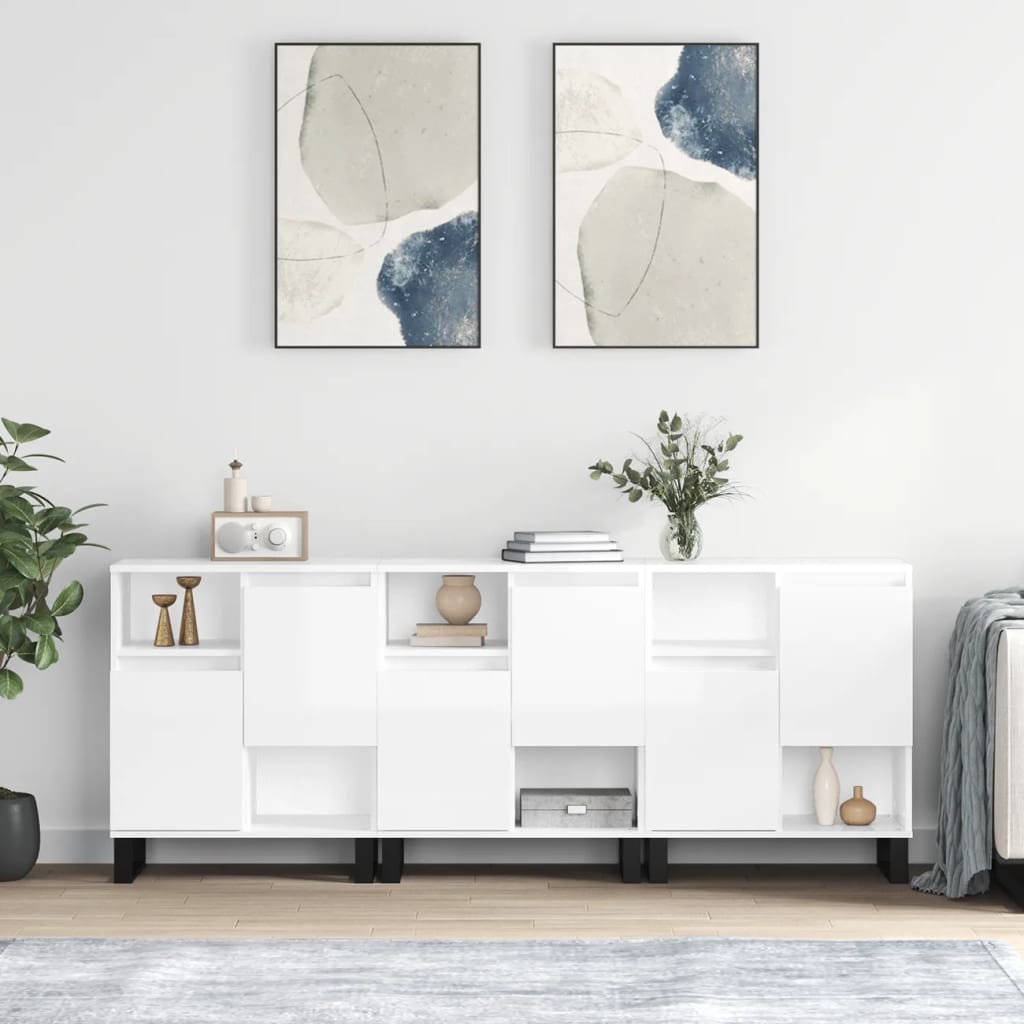 Credenze 3 pz Bianco Lucido in Legno Multistratocod mxl 101409