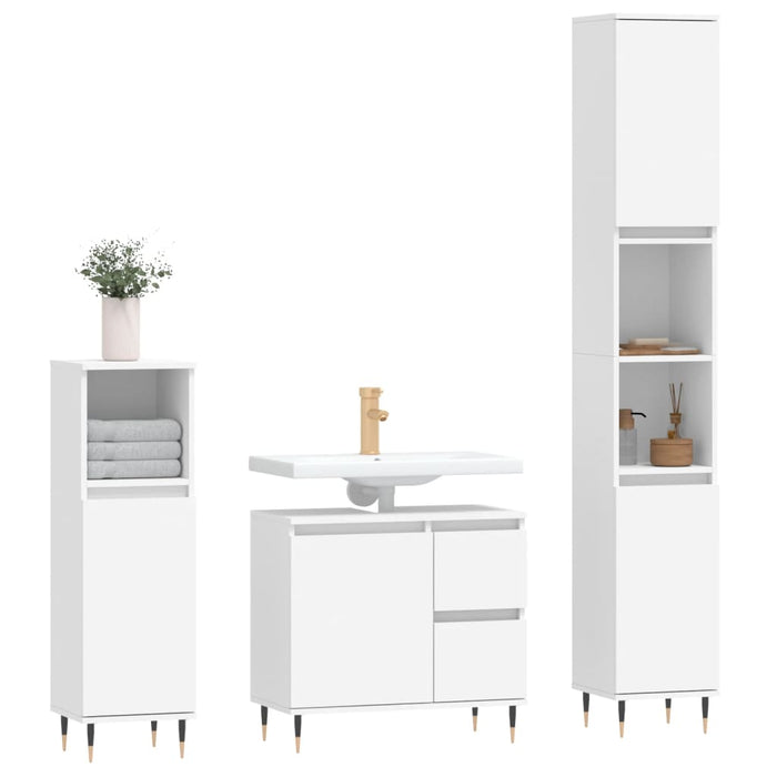Set Mobili da Bagno 3 pz Bianco in Legno Multistrato 3190213