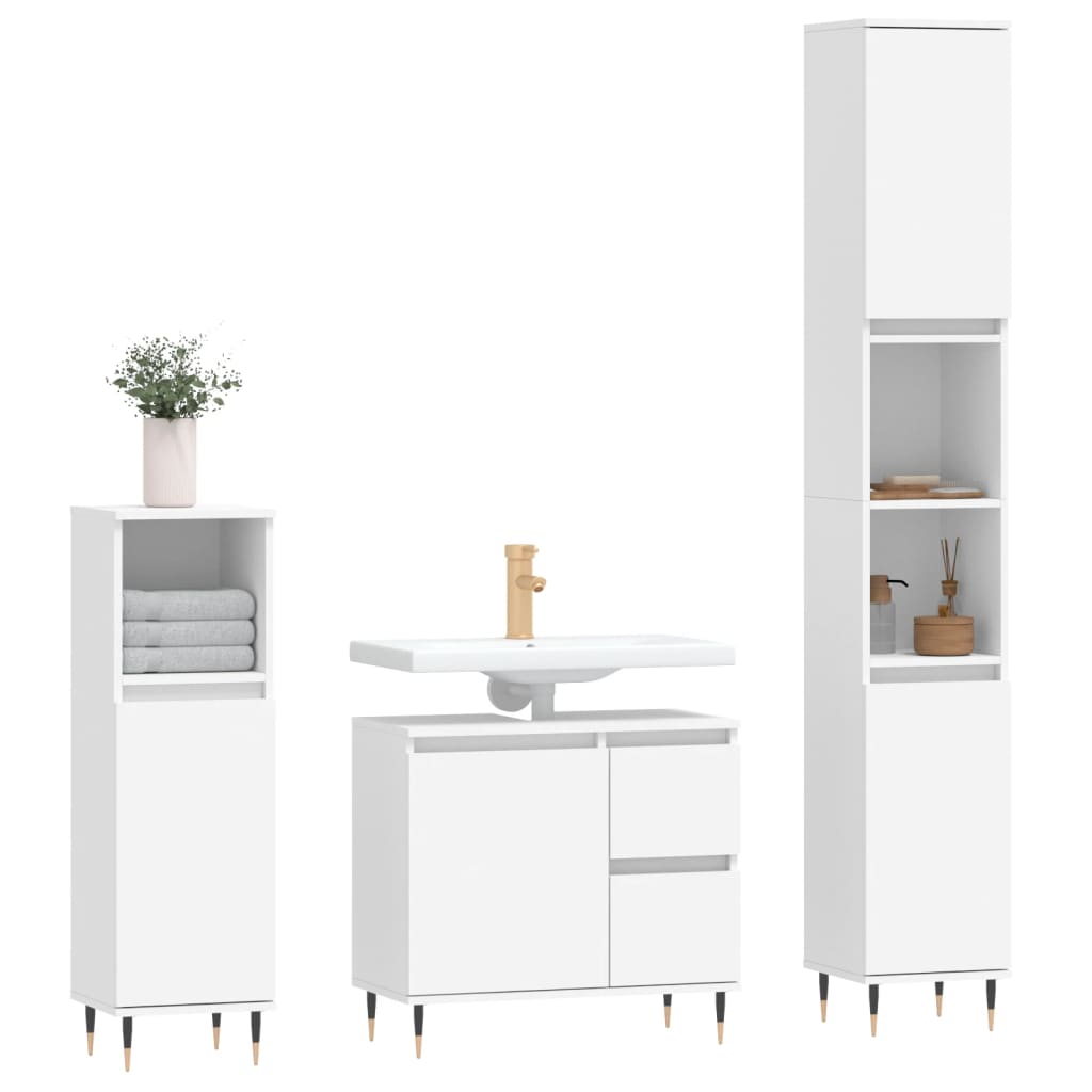 Set Mobili da Bagno 3 pz Bianco in Legno Multistratocod mxl 125344