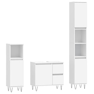 Set Mobili da Bagno 3 pz Bianco in Legno Multistrato 3190221