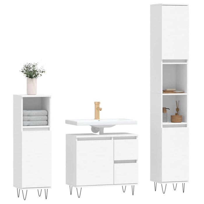 Set Mobili da Bagno 3 pz Bianco in Legno Multistrato 3190221