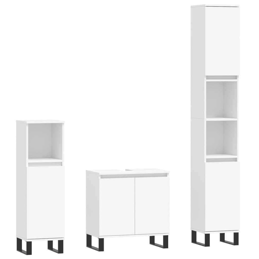 Set Mobili da Bagno 3 pz Bianco in Legno Multistrato 3190283