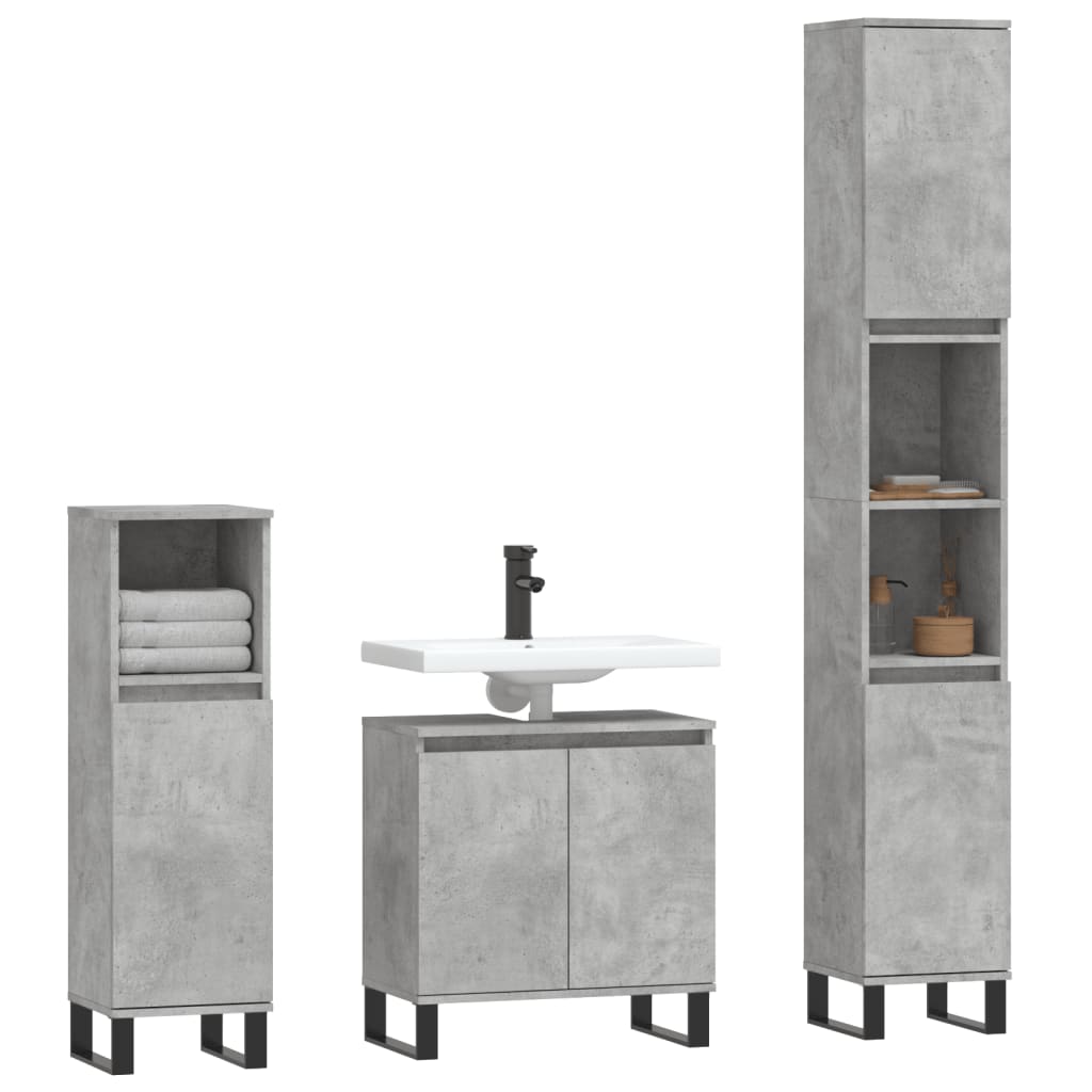 Set Mobili da Bagno 3 pz Grigio Cemento in Legno Multistrato 3190287