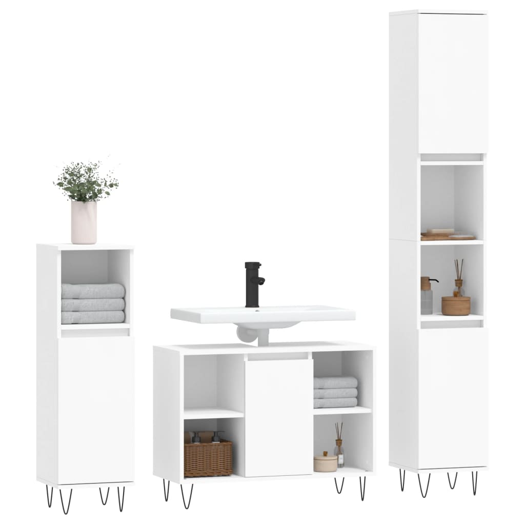 vidaXL Set Mobili da Bagno 3 pz Bianco in Legno Multistrato