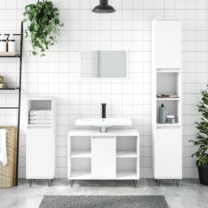 vidaXL Set Mobili da Bagno 3 pz Bianco in Legno Multistrato