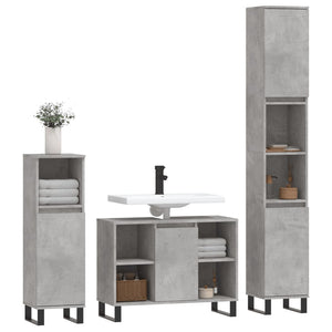 Set Mobili da Bagno 3 pz Grigio Cemento in Legno Multistrato 3190311