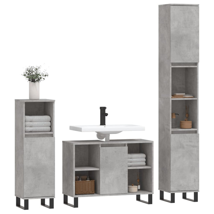 Set Mobili da Bagno 3 pz Grigio Cemento in Legno Multistrato 3190311