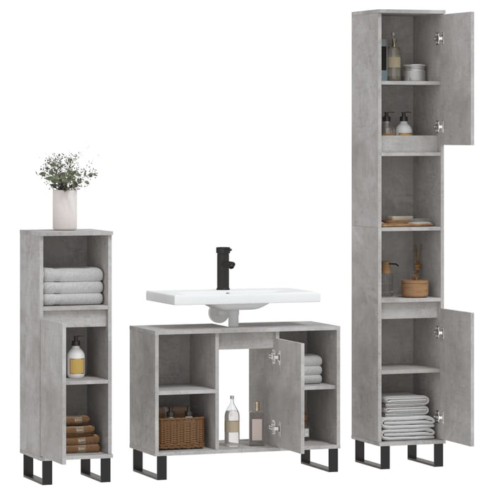 Set Mobili da Bagno 3 pz Grigio Cemento in Legno Multistrato 3190311
